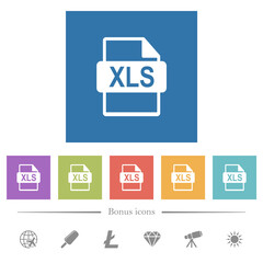 XLS file format flat white icons in square backgrounds