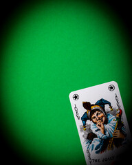 joker card on a green background