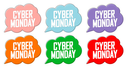 Set Cyber Monday Sale speech bubble banners design template, discount tags, final season offers, vector illustration