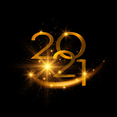 New year 2021 sparkling golden numbers with glowing light isolated on black background
