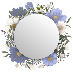 Floral round border - light blue circle frame with flowers