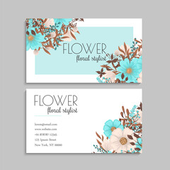 Flower business cards mint green