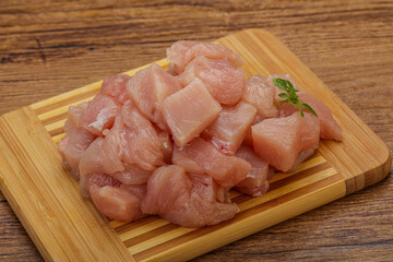 Raw diced chicken for cooking