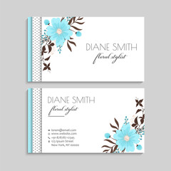 Flower business cards light blue