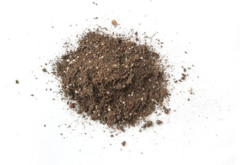 Dirty earth on white background. Natural soil texture. sand.