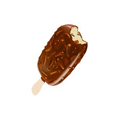 Chocolate coated ice cream on a white background.