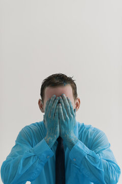 Businessman Portrait in blue paint