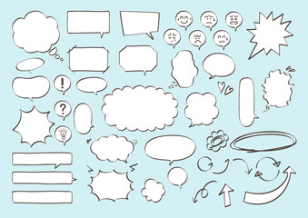 Fototapeta premium Illustration set of speech bubble material with handwritten (Pen drawing style) 