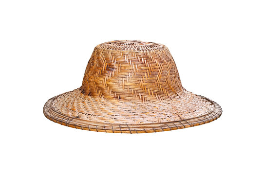 Brown bamboo wood farmer hat weaving  pattern isolated on white background , clipping path