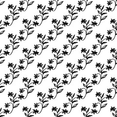 Seamless pattern with hand drawn flower. Black and white vector image