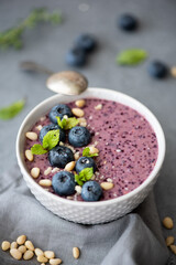 blueberry smoothie with mint and pine nuts
