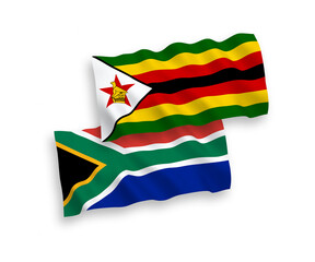 Flags of Zimbabwe and Republic of South Africa on a white background