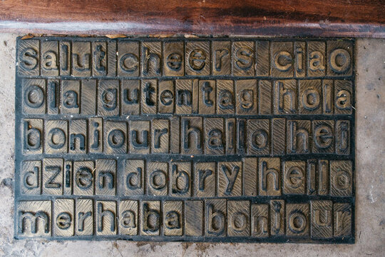 Doormat with greetings in different languages