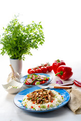 gyros with rice and green salad and zaziki