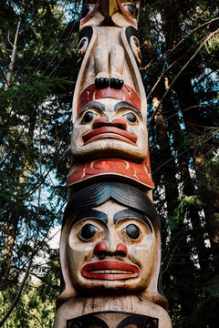 A totem pole in Capilano, Vancouver, Canada.