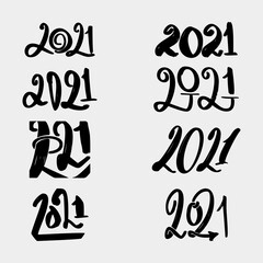 Handmade signs and logos calligraphy lettering set of 2021 happy new year date