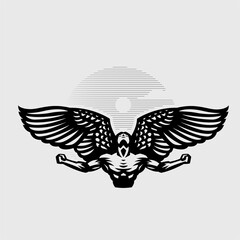 A male angel flaps large wings