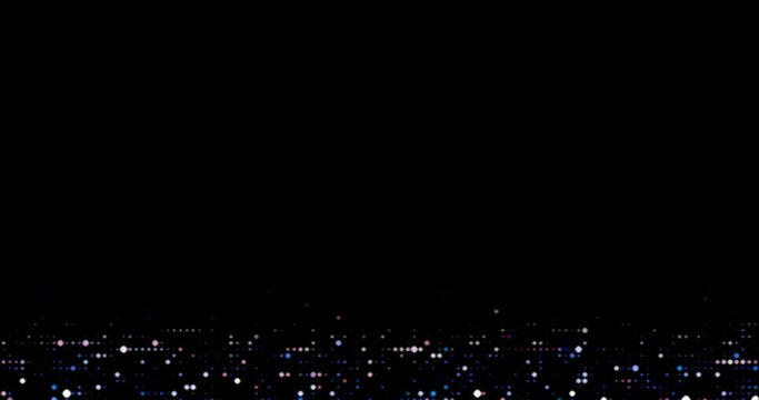 Seamless infinitely repeating black 4k background with empty space for text or image. At the bottom, a vintage decoration of blurry running and twinkling lights
