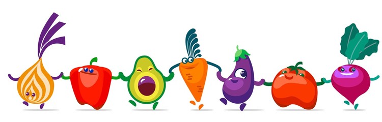 Funny vegetables isolated in a cartoon style.
