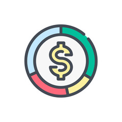 Dollar stats color line icon. Financial Statistics Pie Chart vector outline colorful sign.