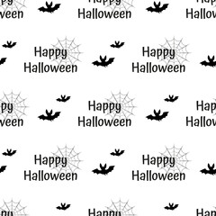 Happy Halloween Black and White Seamless Pattern. Vector Illustration.