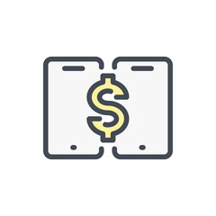 Mobile Payment color line icon. Two Smartphones with Dollar vector outline colorful sign.