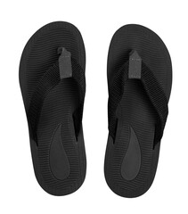 Top view of black flip flop isolated on white background with clipping path
