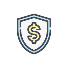 Shield with Dollar color line icon. Secure Payment vector outline colorful sign.