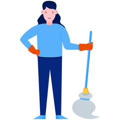  Female holding broomstick showing concept of maid illustration 