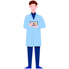 
Chemist illustration in trendy design, person holding test tubes in hands 
