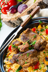 fried rice with vegetables and meat