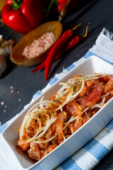 Freshly seasoned Greek gyros meat