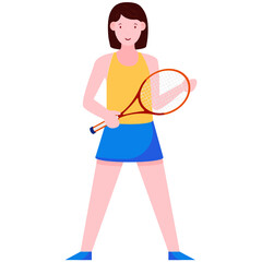 Fototapeta na wymiar Girl playing badminton, female tennis player vector 