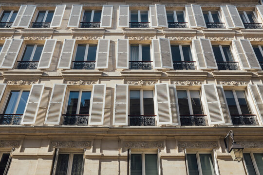 Ornate Parisian apartment buildings, Paris, France