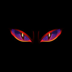 Angry evil eyes with glowing red and purple colors - Halloween monster