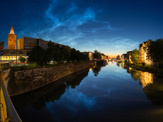 Noctilucent clouds above Opole old City.