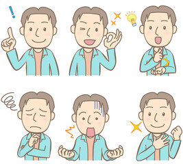 表情や仕草のセット、主婦の女性、母親の私服、B