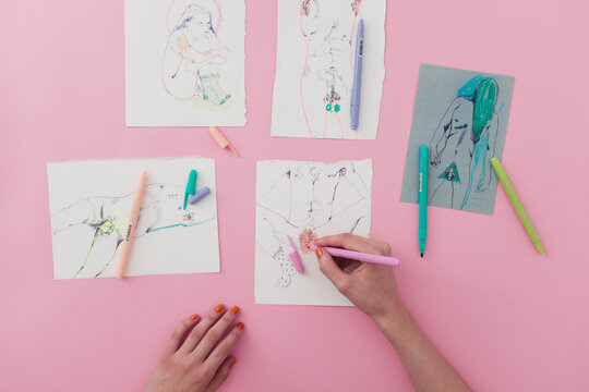 Woman Drawing Pastel Nudes