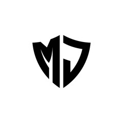 MJ monogram logo with shield shape design template