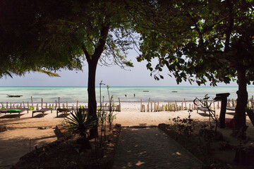Fototapeta na wymiar Beautiful beach in Zanzibar island,Tanzania,view from the resort