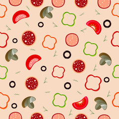 Pizza filling seamless pattern. Vector