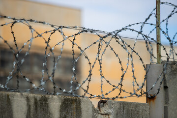 barbed wire on a fence, close up