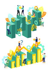 Vector illustration in a flat style. Teamwork. Conquering the peaks. Financial pyramid. Rivalry.
