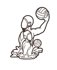 Group of water polo players  action cartoon graphic vector