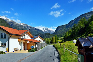 Fototapeta na wymiar Swiss Alps-view of the path in Zernez