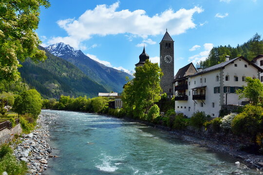 Swiss Alps-outlook of the river Inn in Susch
