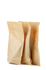 Few brown paper packets on a white background