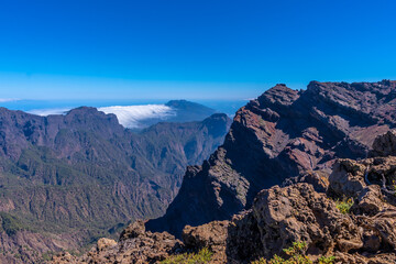 View of the Roque de los Muchachos national park on top of the Caldera de Taburiente, La Palma, Canary Islands. Spain