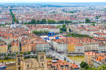 Fototapeta na wymiar Lyon, France - aerial view of the city panorama