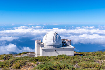 Beautiful giant telescope on the Roque de los Muchachos at the top of the Caldera de Taburiente, La Palma, Canary Islands. Spain